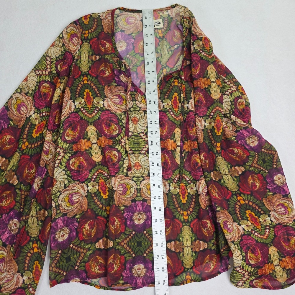 Show Me Your Mumu Blouse Small Boho Bell Sleeve Sheer Floral Kaleidoscope Top - Picture 8 of 8